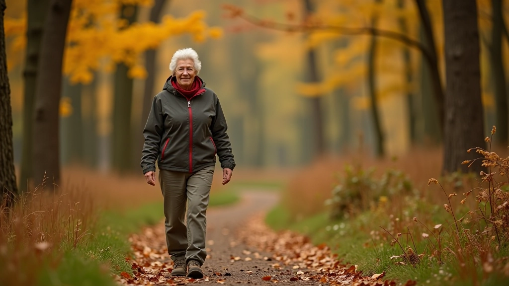 Gentle forest trail with clear path markings and scattered autumn leaves creating natural beauty